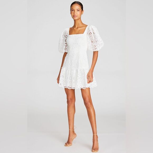 ML Monique Lhuillier Puff Sleeve Lace Dress, Ivory, NWT, Size 2 - Picture 7 of 15